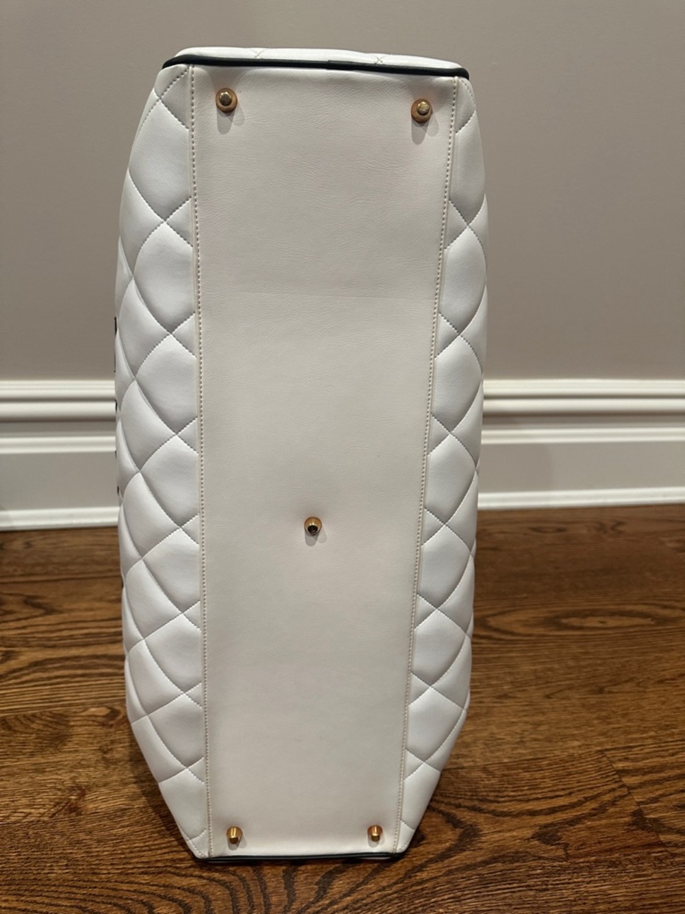 CHANEL White Quilted Logo Bowling Bag with Black Accents - Picture 6 of 8